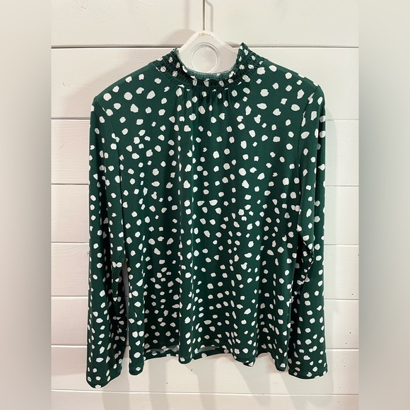💚CYNTHIA ROWLEY • Green Stretch Polka Dot Top • Estimated Size XL - Picture 1 of 8